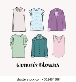 Six colorful vector women's blouses