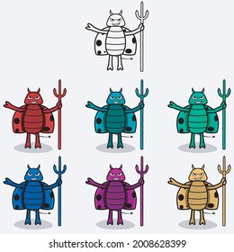 Six Colors and A Bug Devil Outline, White Colors Background, Vector And Illustration