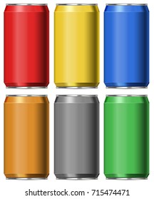 Seis colores de latas sin etiqueta ilustración