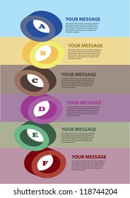 Six colors circles layout with alphabets. Vector illustration.
