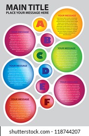 Six colors circles layout with alphabets. Vector illustration.
