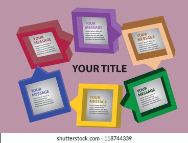 Six colors squares progressing layout with area for text. Vector illustration.