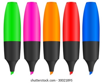 Six colors text markers on a white background. Vector illustration.