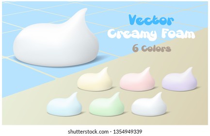 Six colors of vector creamy foam.  Soap, lotion, shaving foam, mousse etc.