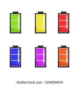 six colour of mobile phone, cell phone, battery charge indicator icons, object, vector 