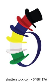 six colourful hats built as a figure on the white background