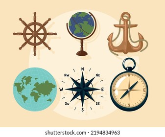 six columbus day set icons