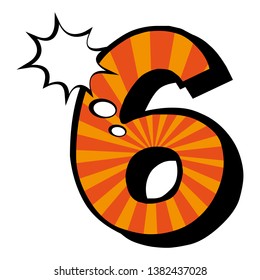 Six - Comic number and pop art concept.