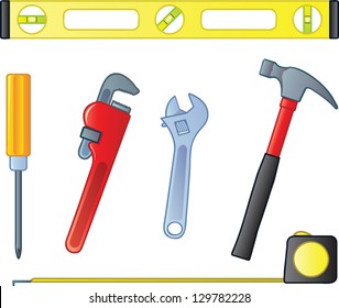 Six common home improvement or contractor tools.