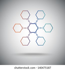 six compounds with the basic unit. Vector graphics.