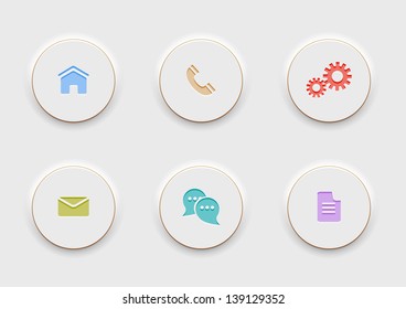  Six computer Icons on round white buttons. Vector set