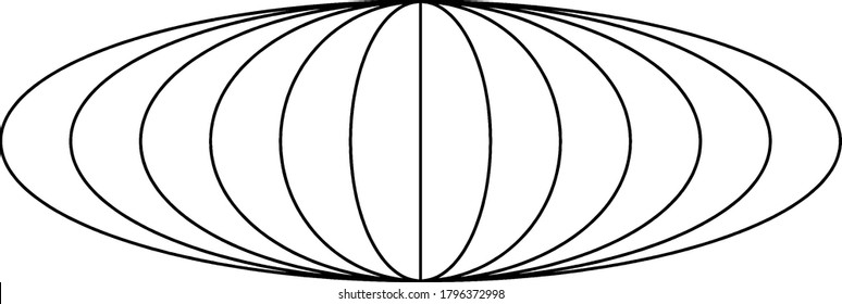 Six Concentric Ellipses with vertical line in center. The major axis is greater than minor axis for outer four ellipses, equal for the fifth ellipse, and for the inner most ellipse axis interchanged