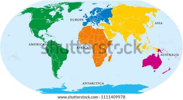 Six Continents World Political Map America Stock Vector (Royalty Free ...