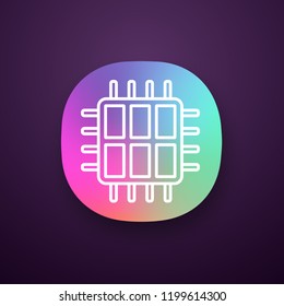 Six core processor app icon. UI/UX interface. Hexa microprocessor. Microchip, chipset. CPU. Central processing unit. Multi-core processor. Integrated circuit. Application. Vector isolated illustration