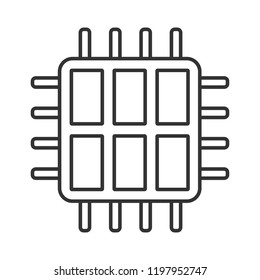 Six core processor linear icon. Hexa microprocessor. Thin line illustration. Microchip, chipset. CPU. Multi-core processor. Integrated circuit. Contour symbol. Vector isolated drawing. Editable stroke