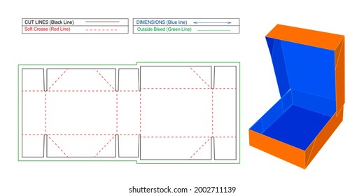 Six corner folding box, 6 corner box dieline template and packaging design template, diecut with 3D vector render box easily editable and resizable