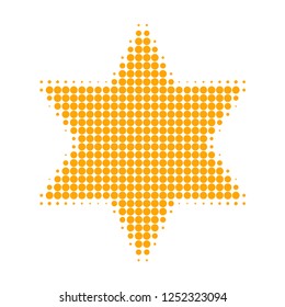 Six corner star halftone dotted icon. Halftone pattern contains round dots. Vector illustration of six corner star icon on a white background.