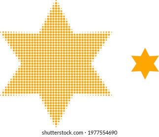 Six corner star halftone dotted icon illustration. Halftone pattern contains round points. Vector illustration of six corner star icon on a white background.