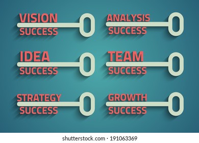 Six creative keys with business words, growth eps10 vector concept