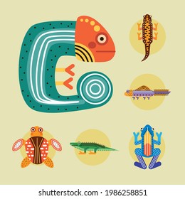 six cute amphibians set animals