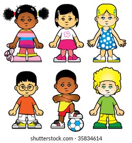 Six cute girls and boys characters