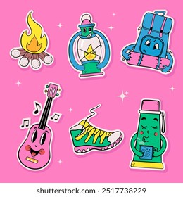 Six cute stickers. Vector y2k illustration