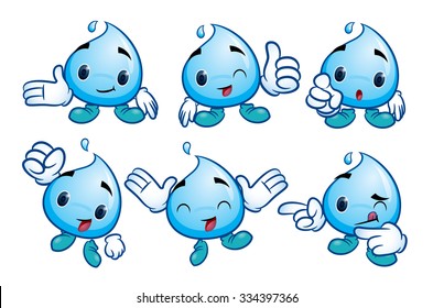 Six cute water droplet mascot.