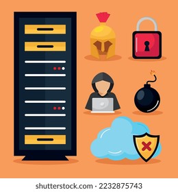 six cyber security set icons