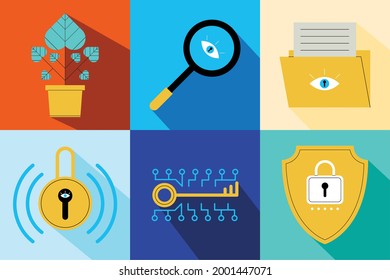 seis iconos de la tecnología de seguridad cibernética