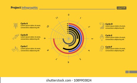 Six cycles in circle diagram template. Business data. Graph, chart, design. Creative concept for infographic, report. Can be used for topics like science, economics, investment