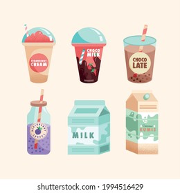 six dairy products set icons