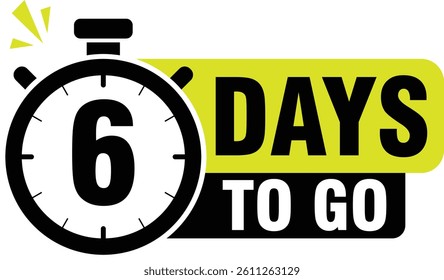 Six day to go icon in flat style. Promo label with alarm clock vector illustration 
