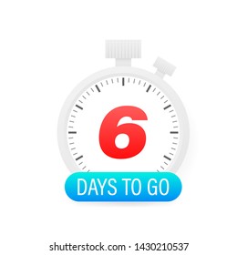 Six day to go timer icon on white background.