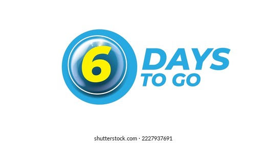 Six days to go countdown horizontal blue banner design template isolated on white background. 6 days to go sale announcement blue modern shiny banner, label, sticker, icon, poster and flyer.