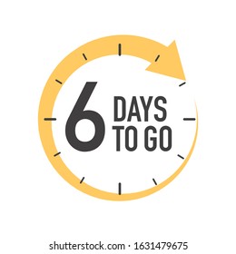 Six days to go icon. Round symbol with yellow arrow.