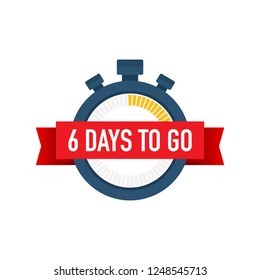 Six days to go. Time icon. Vector stock illustration on white background.