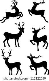 Six deer silhouettes isolated on white background