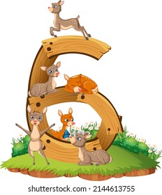Six deers attached to number six illustration