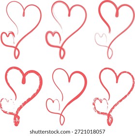 Sechs zarte Illustrationen mit rotem Herzen, eleganten Kritzeleien und wirbelnd kalligrafischen Linien, perfekt für anspruchsvolle Romantik.