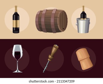 six delicious wine set icons