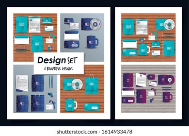 six designs of advertising products icons vector illustration design