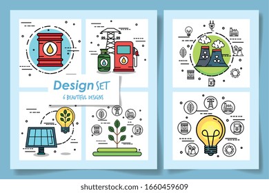six designs of ecofriendly icons vector illustration design