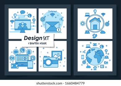seis diseños conjunto de iconos de Internet diseño de ilustración vectorial