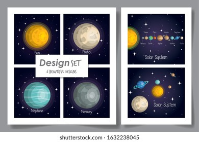 six designs of solar system vector illustration design