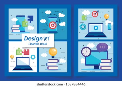 six designs of teamwork set icons vector illustration design