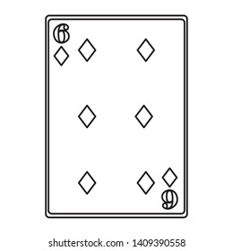 six of diamonds card icon cartoon black and white vector illustration graphic design