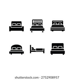 Six different bed icons isolated on transparent background in a grid pattern.