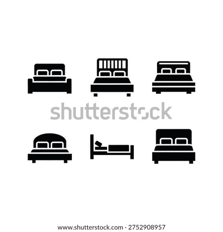 Six different bed icons isolated on transparent background in a grid pattern.