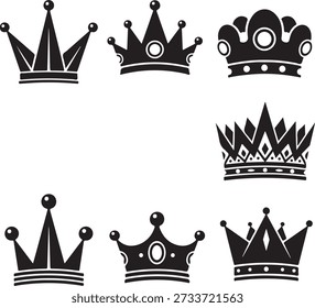 Six different black crown illustrations with various designs and details, arranged in two rows of three on a white background.