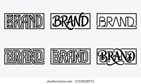 Six different brand logo designs in black on white background